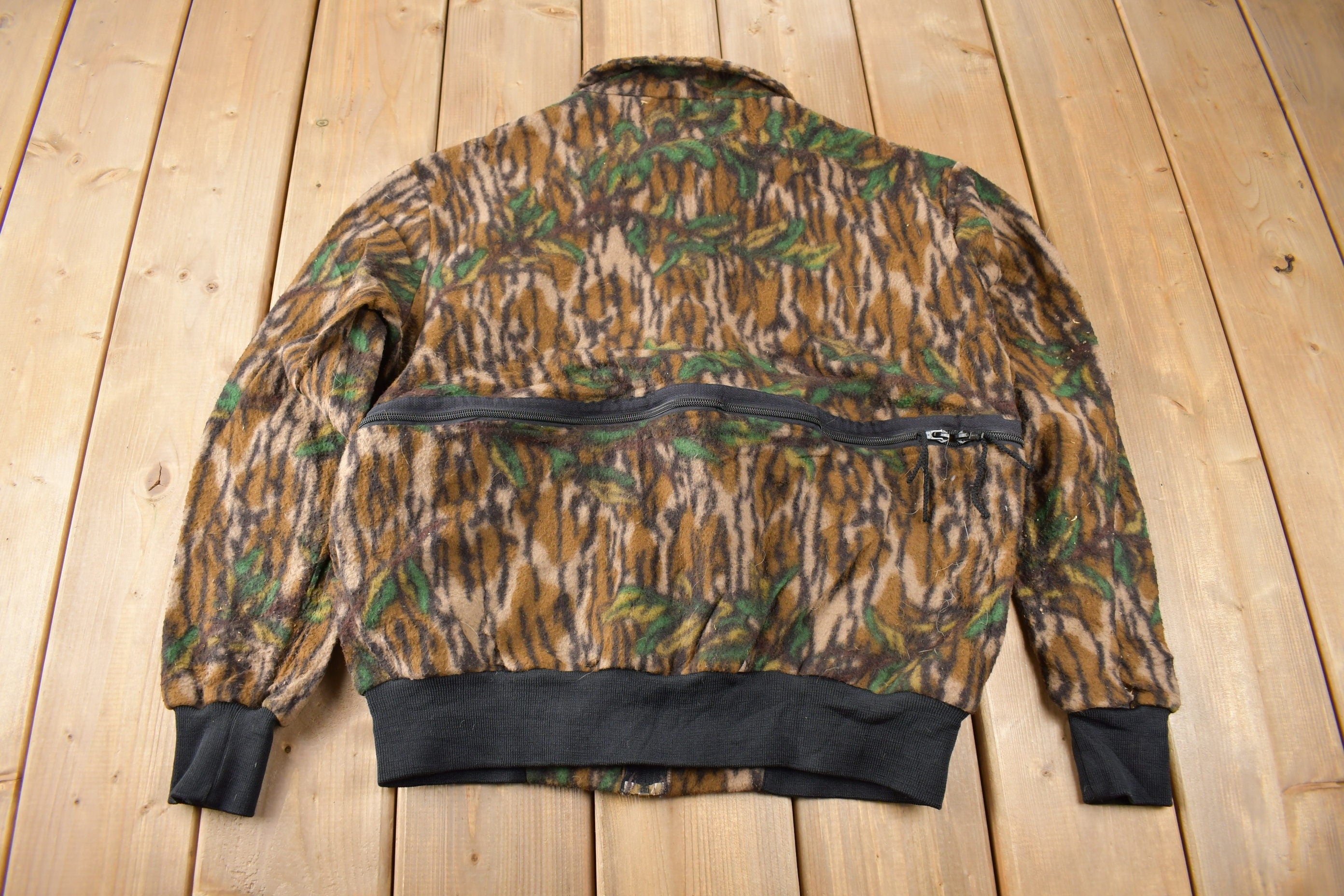 Vintage 1990s Browning Bark Camo Zip Up Fleece Sweater Made In USA