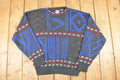 Vintage 1990s K Cosa Leather Patch Abstract Knit Crewneck Sweater Men's L / 90s Knitted Sweatshirt / Vintage Preppy Knits