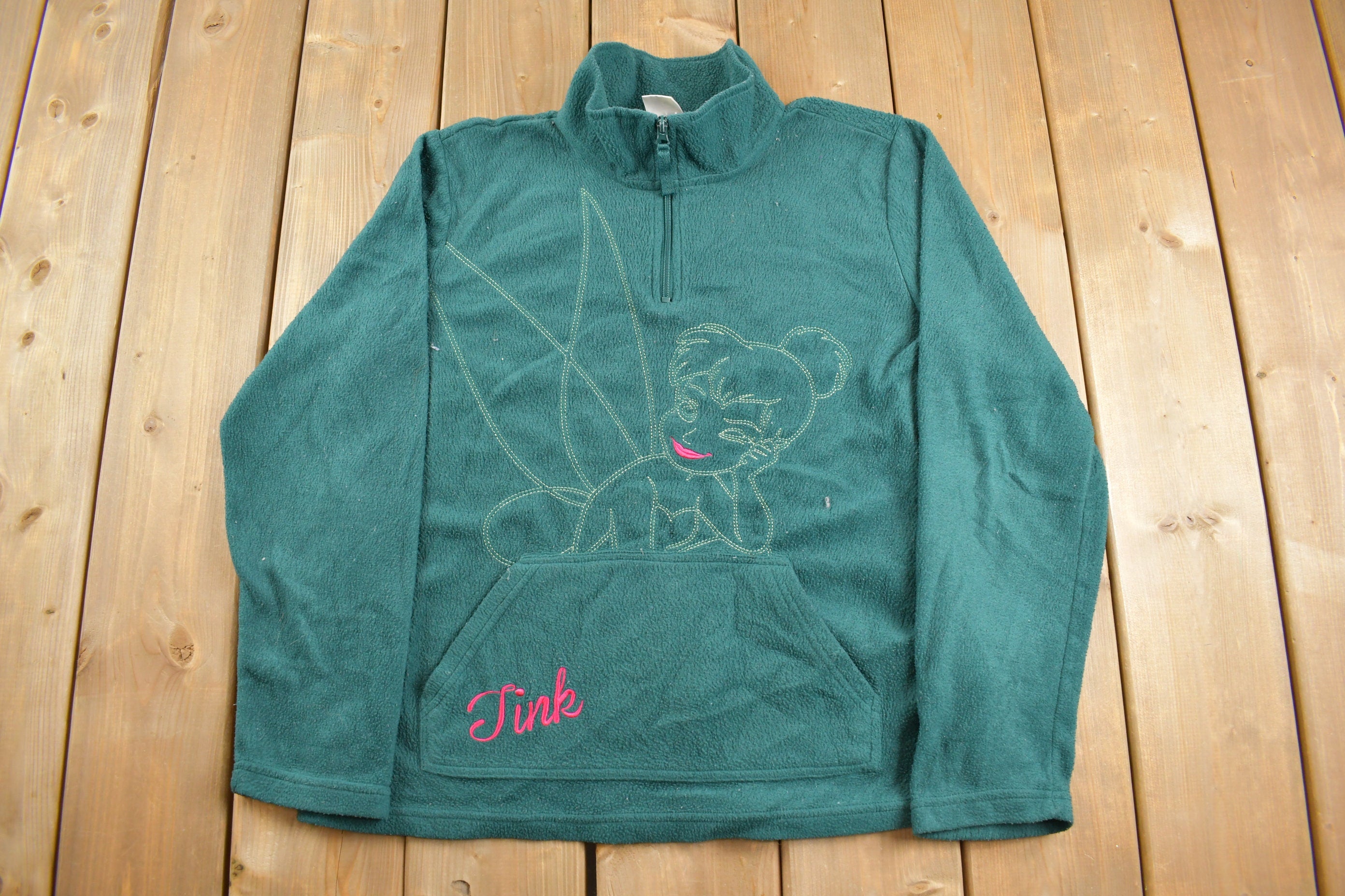 Vintage 1990s Disney Tinkerbell Embroidered Fleece Sweater  Zip Up  Vintage Fleece  Cartoon  Pullover Sweatshirt  Streetwear