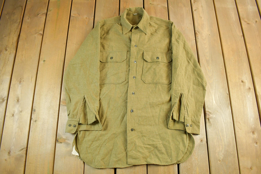 Vintage 1940s Military Button Up Shirt Men's Medium