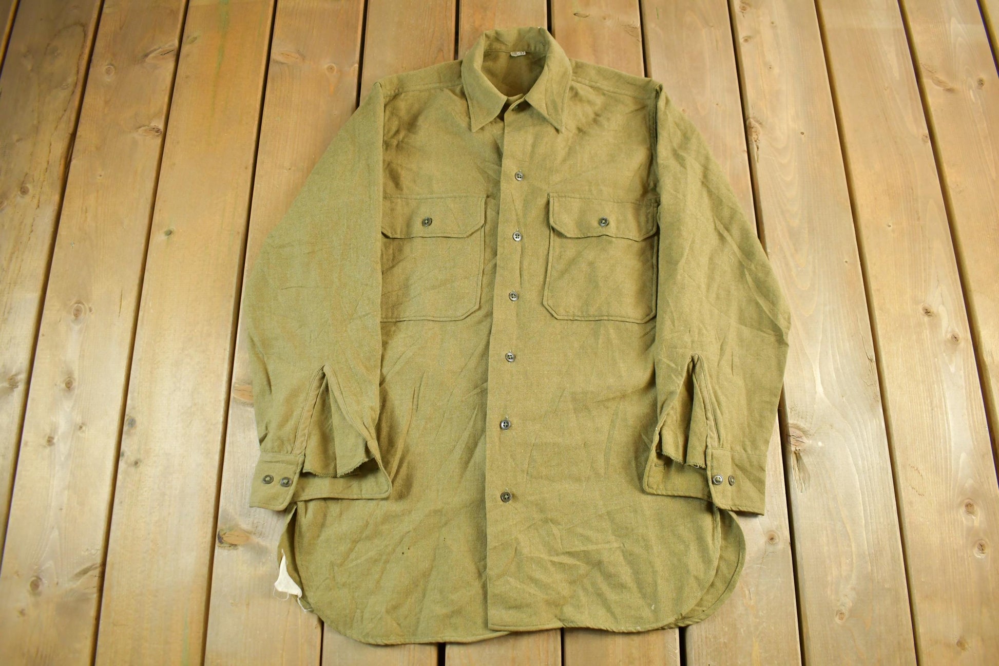 Vintage 1940s Military Button Up Shirt Men's Medium