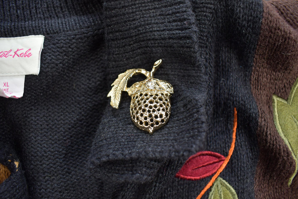 Vintage 1990s Crystal Kobe Fall Weather Embroidered Knit Cardigan Sweater