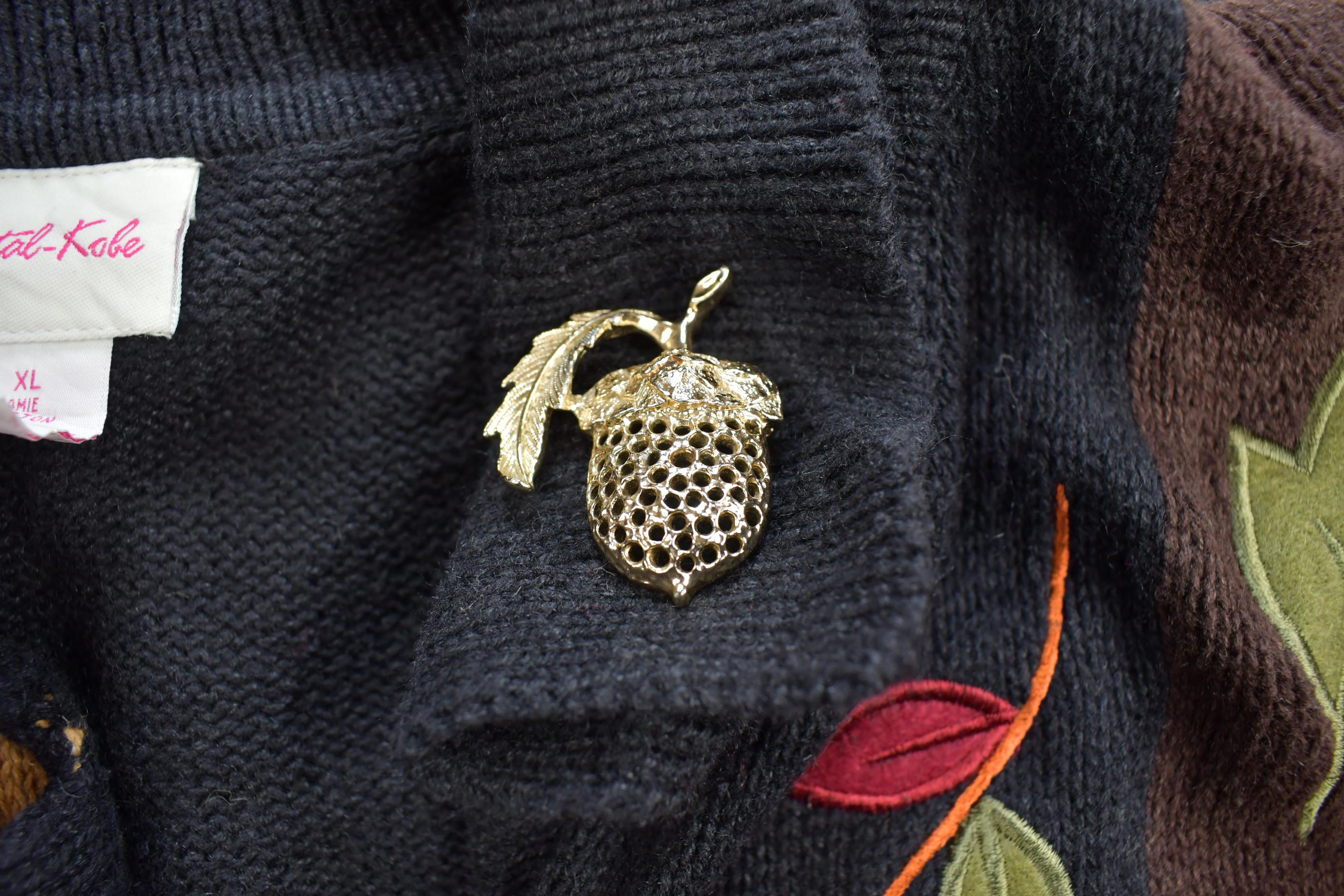 Vintage 1990s Crystal Kobe Fall Weather Embroidered Knit Cardigan Sweater