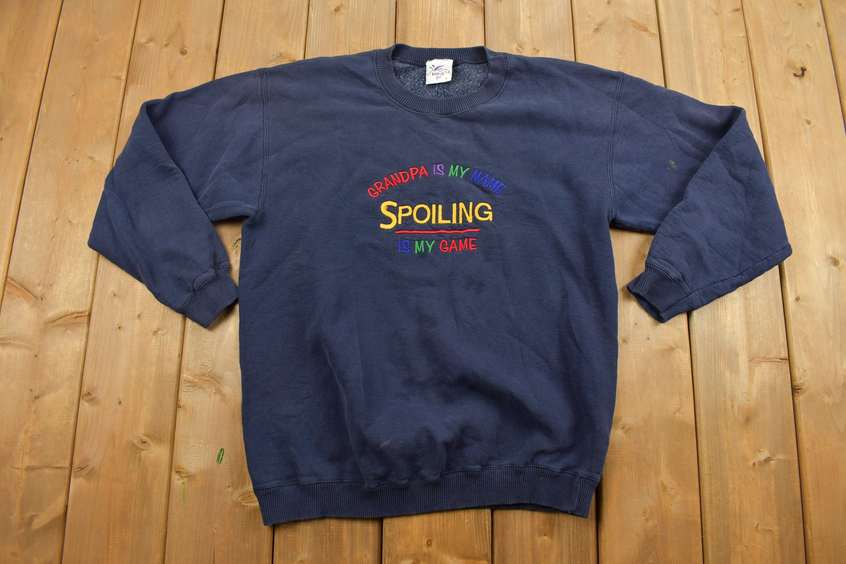 Vintage 1990s "Grandpa Is My Name" Embroidered Crewneck Sweater