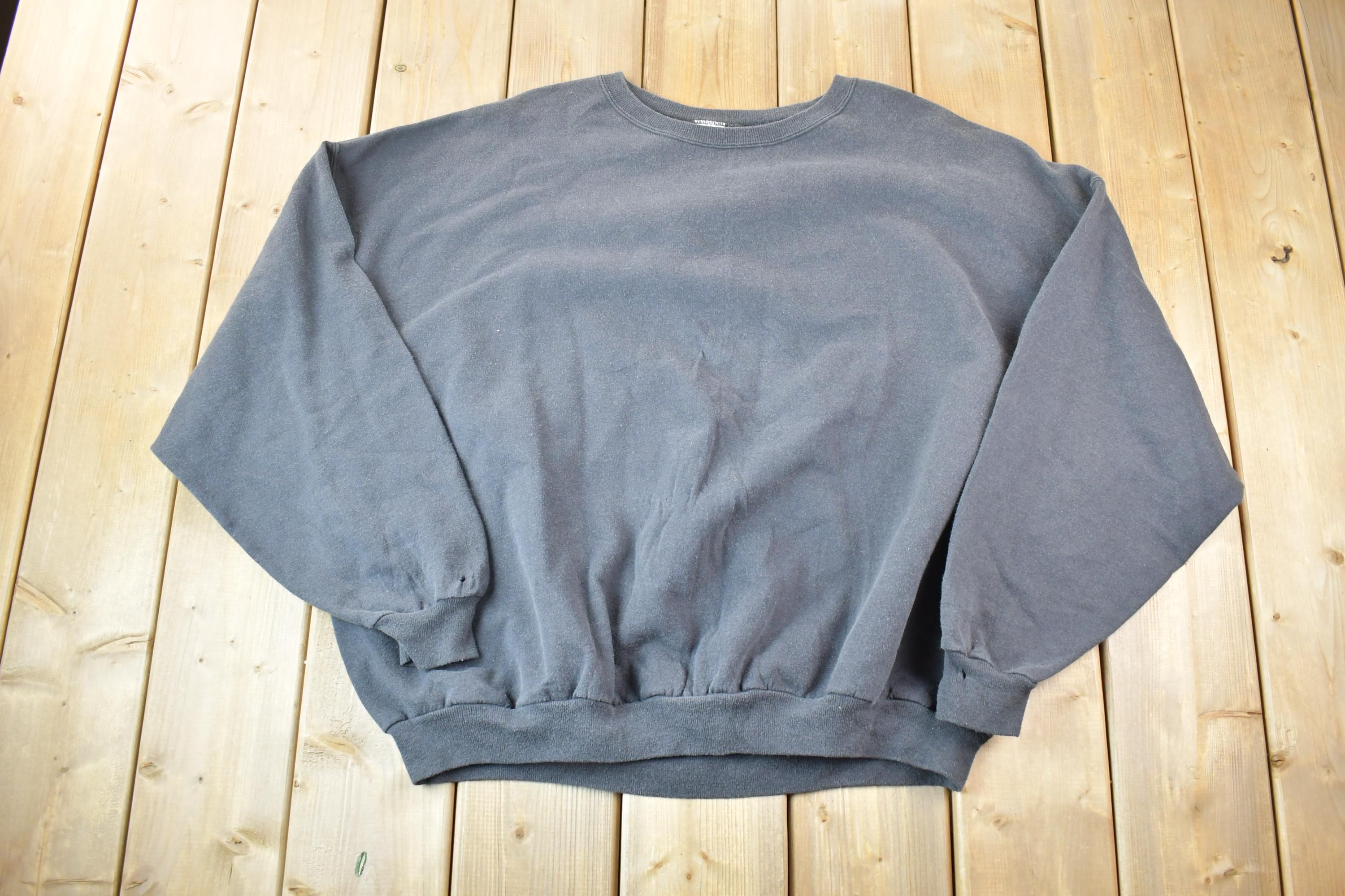 Vintage 1990s Hanes Blank Faded Black Boxy Crewneck Sweatshirt
