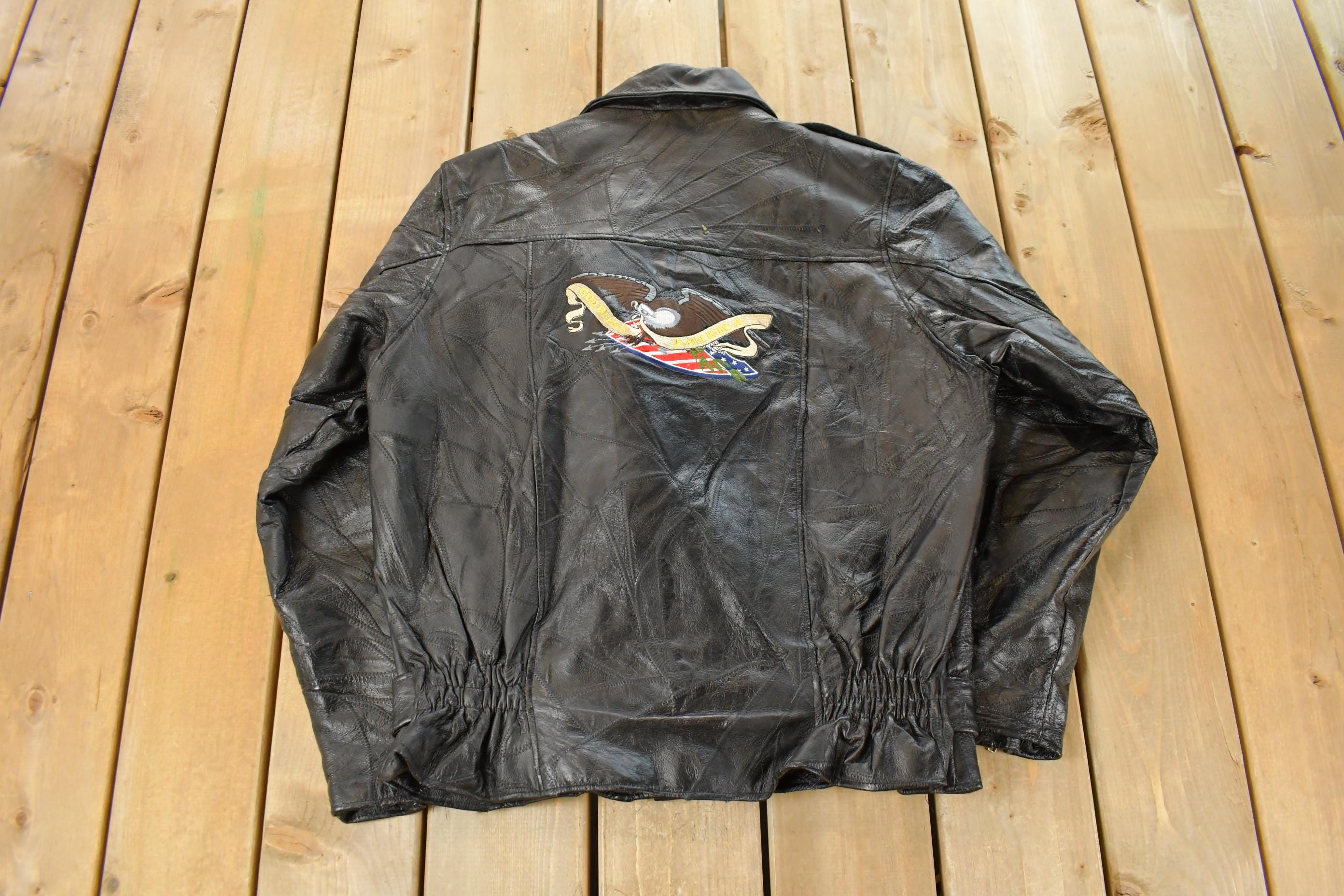 Vintage 1990s USA Biker Motorcycle Leather Jacket Men's Large