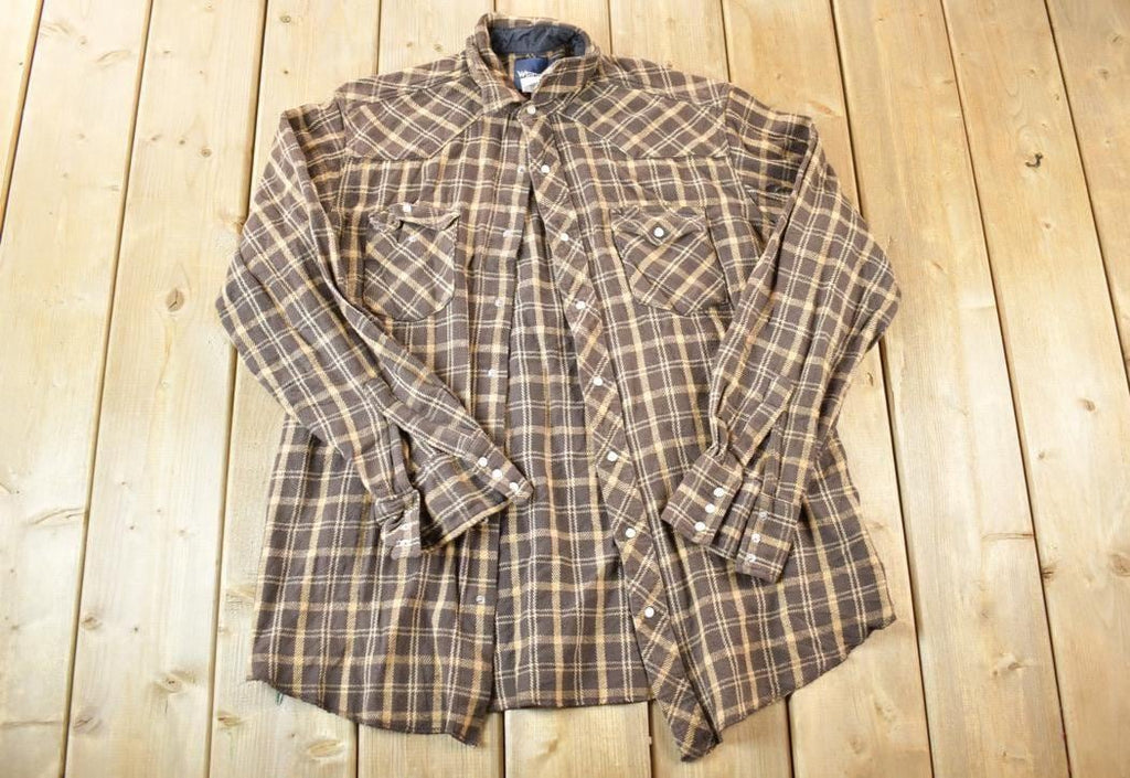 Vintage 1990's Wrangler Plaid Button Up Western Shirt Made In USA