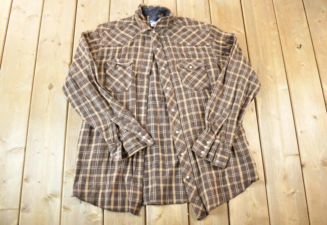 Vintage 1990's Wrangler Plaid Button Up Western Shirt Made In USA