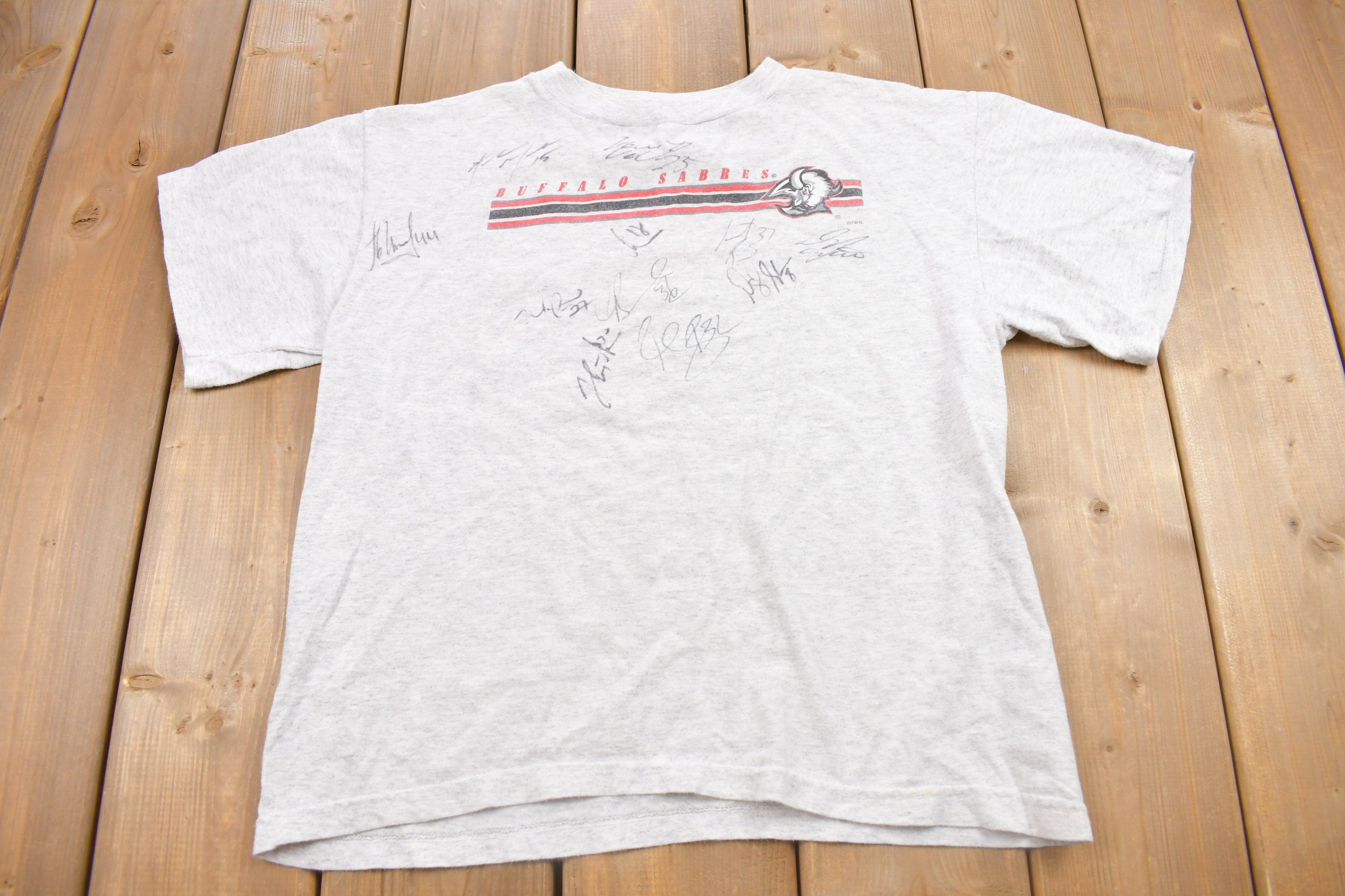 Vintage 1990s True fan Buffalo Sabres Signed Graphic T Shirt  Vintage T Shirt  Streetwear  Graphic Tee  Single Stitch  Made In USA