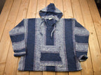 Vintage 1990s Baja Hooded Pullover Striped Knit Poncho Blanket Hoodie / 90s Hoodie / Vintage Sweater / Earth Rug / 90s Mexican Poncho