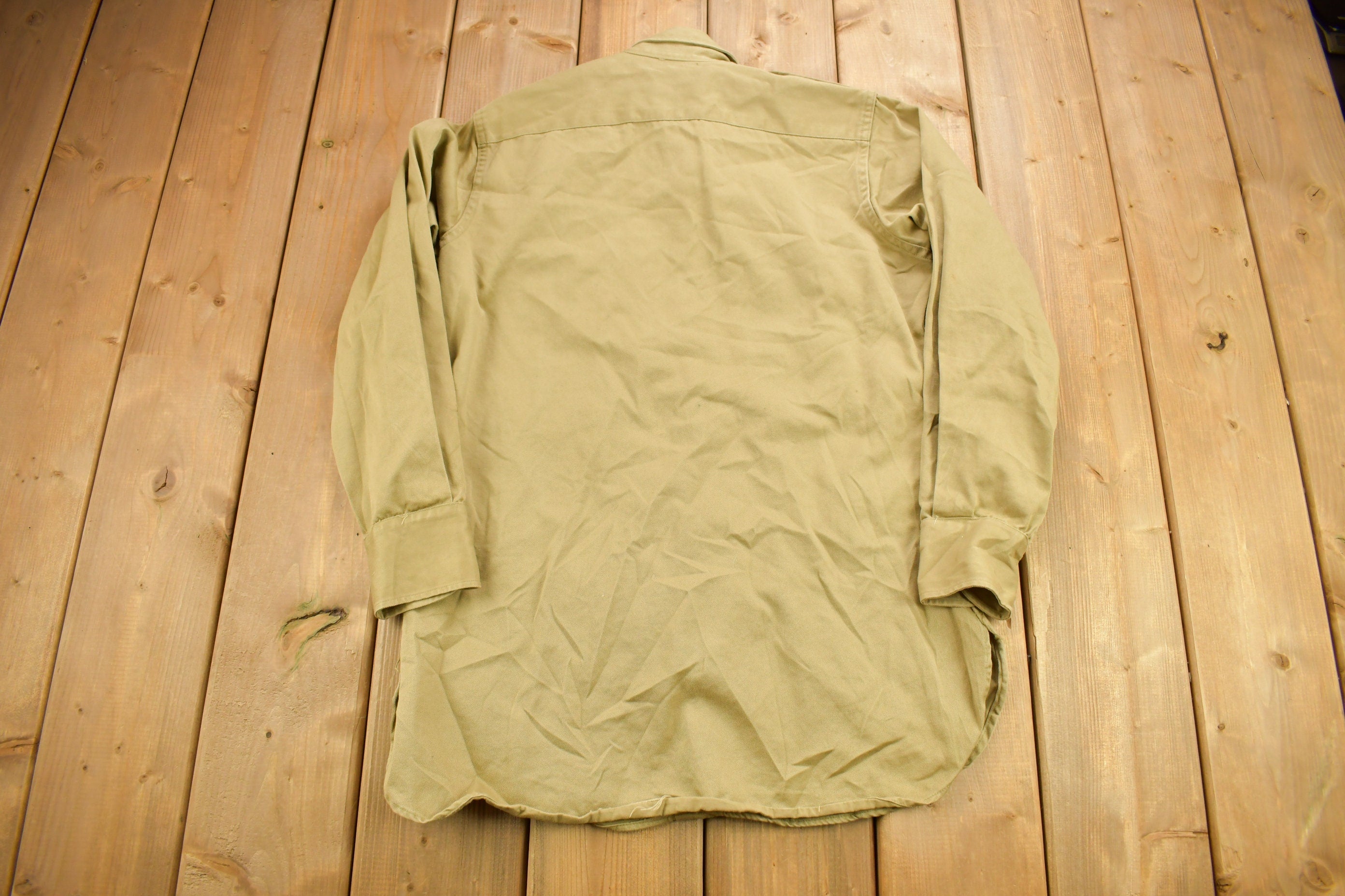 Vintage 1952 Military Khaki-1 Stand-Up Collar Button Up Shirt