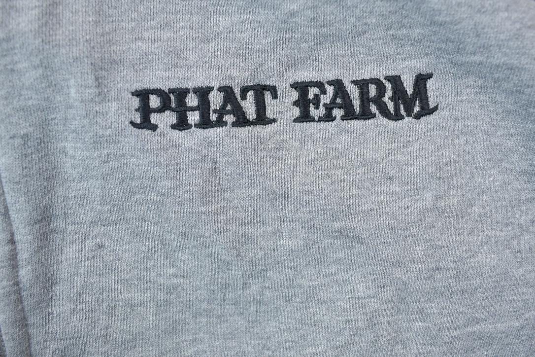 Vintage 1990s Phat Farm Heavy Cotton Full Zip Embroidered Patchwork Hoodie
