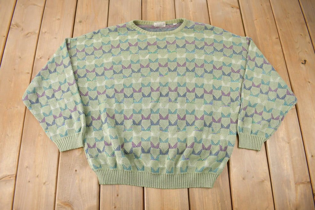 Vintage 1980s Harry Rosen Abstract Knit Crewneck Sweater Made In Italy