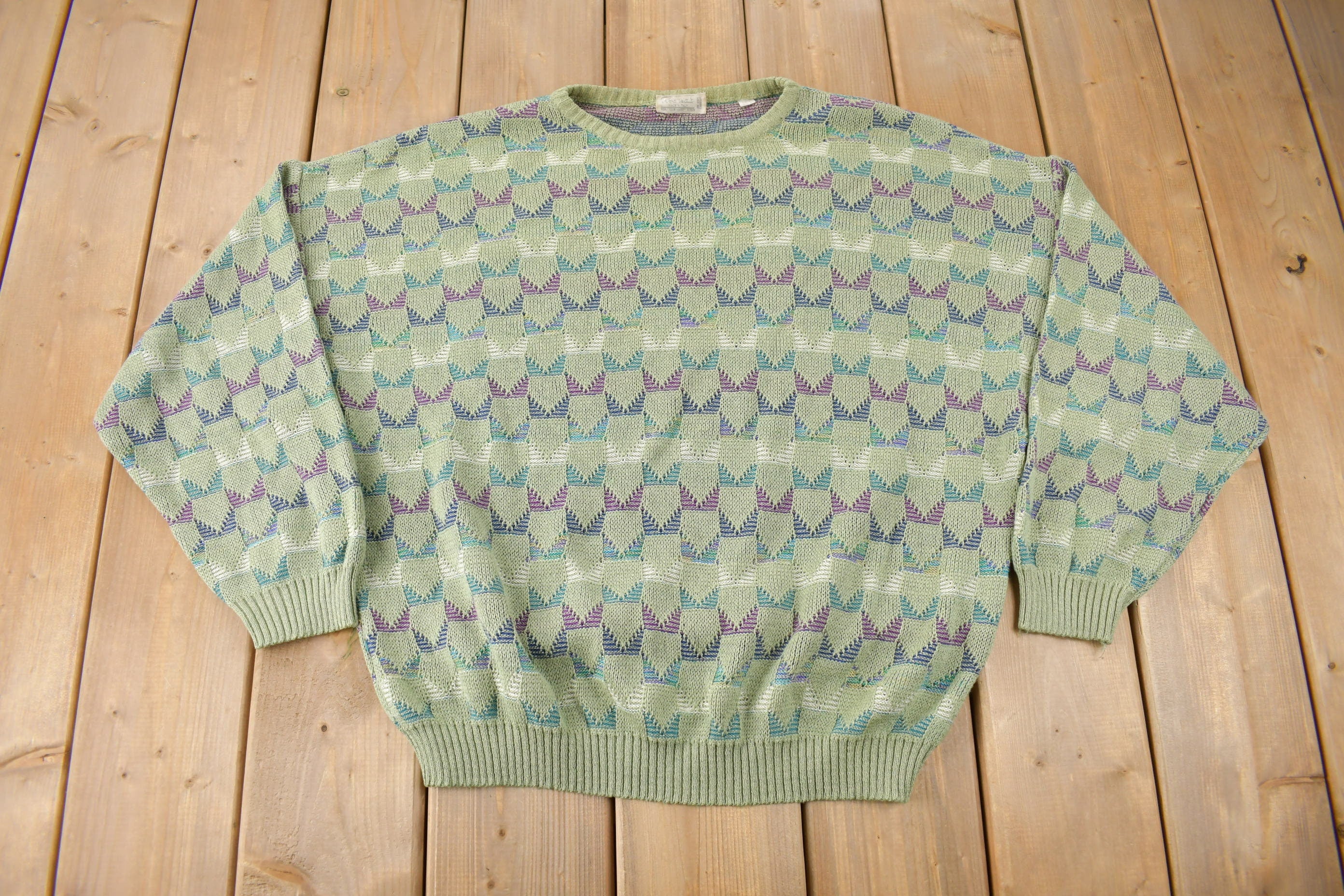 Vintage 1980s Harry Rosen Abstract Knit Crewneck Sweater Made In Italy