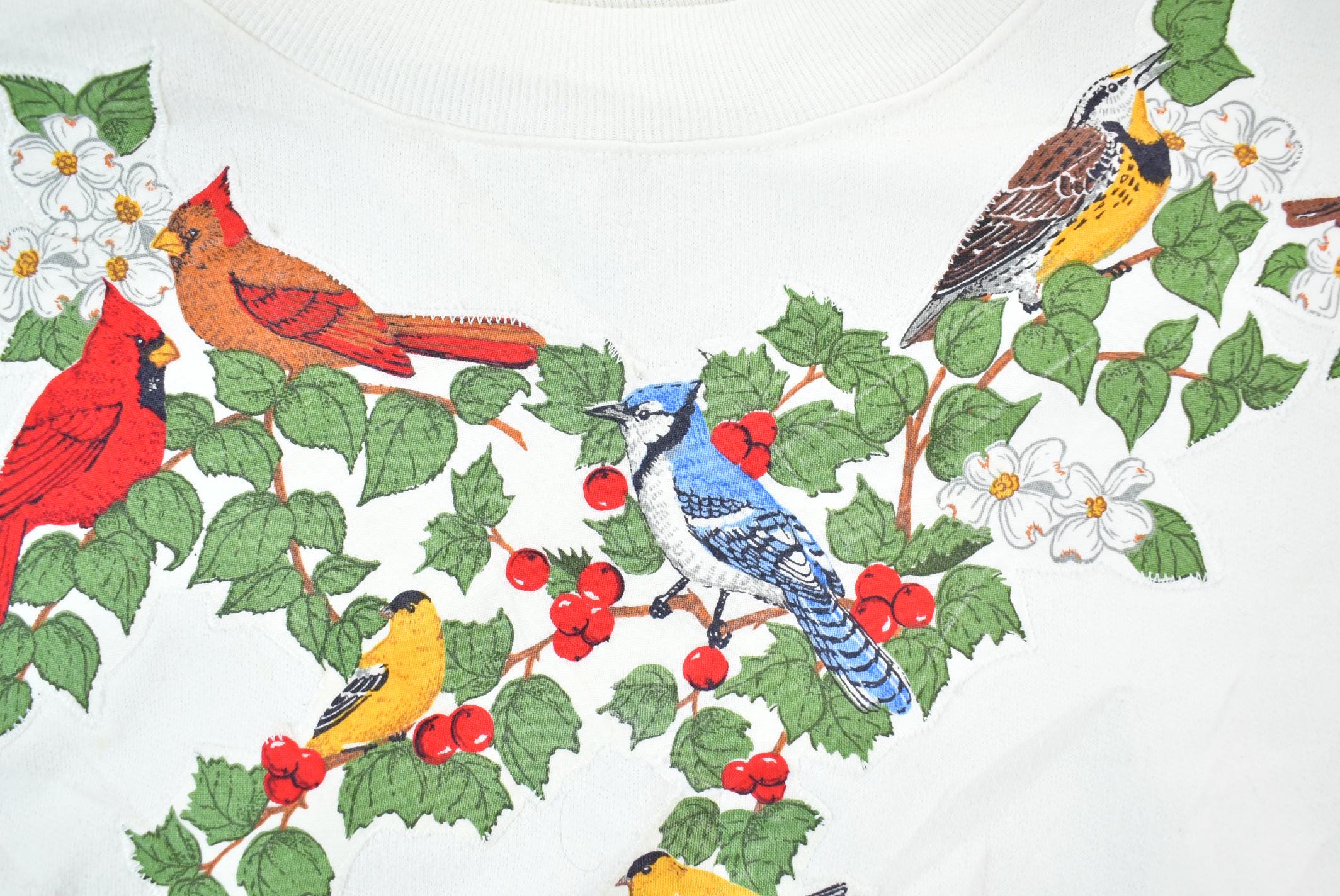 Vintage 1990s Multi Bird All Over Print Embroidered Crewneck Sweater