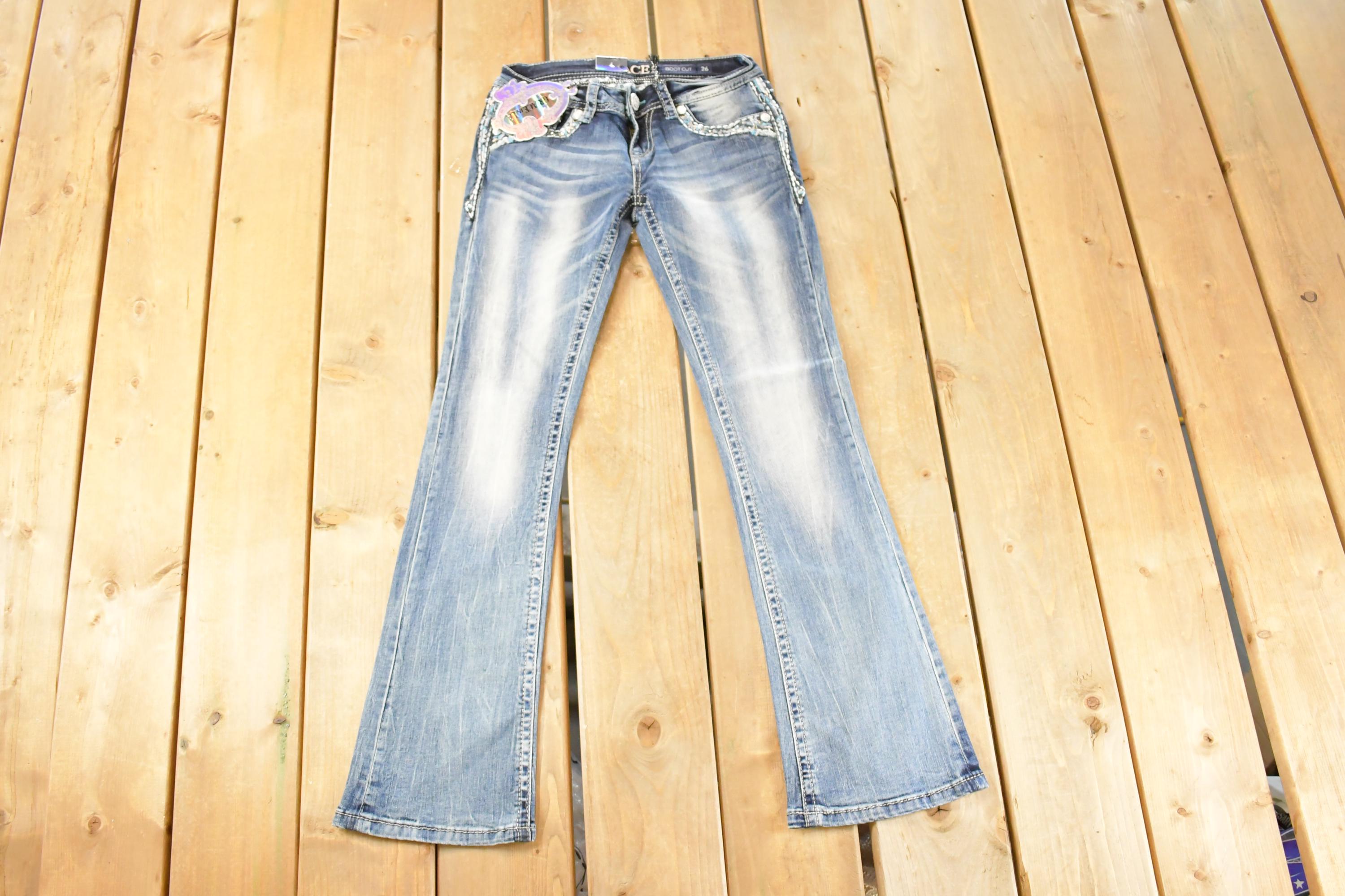 Vintage Deadstock Y2K Grace In LA Bedazzled Bootcut Low Rise Jeans Women's Size 26 x 29