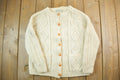 Vintage 1980s Tan Wool Cable Knit Crewneck Sweater Aran Island
