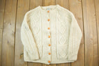 Vintage 1980s Tan Wool Cable Knit Crewneck Sweater Aran Island