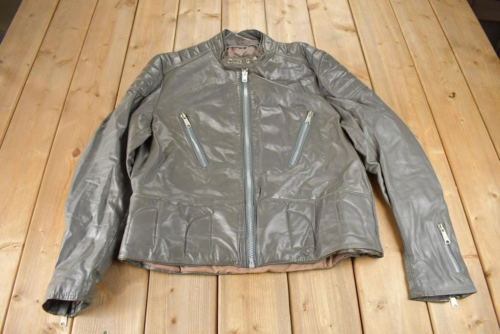 Vintage 1980s Sears Grey Leather Café Racer Jacket