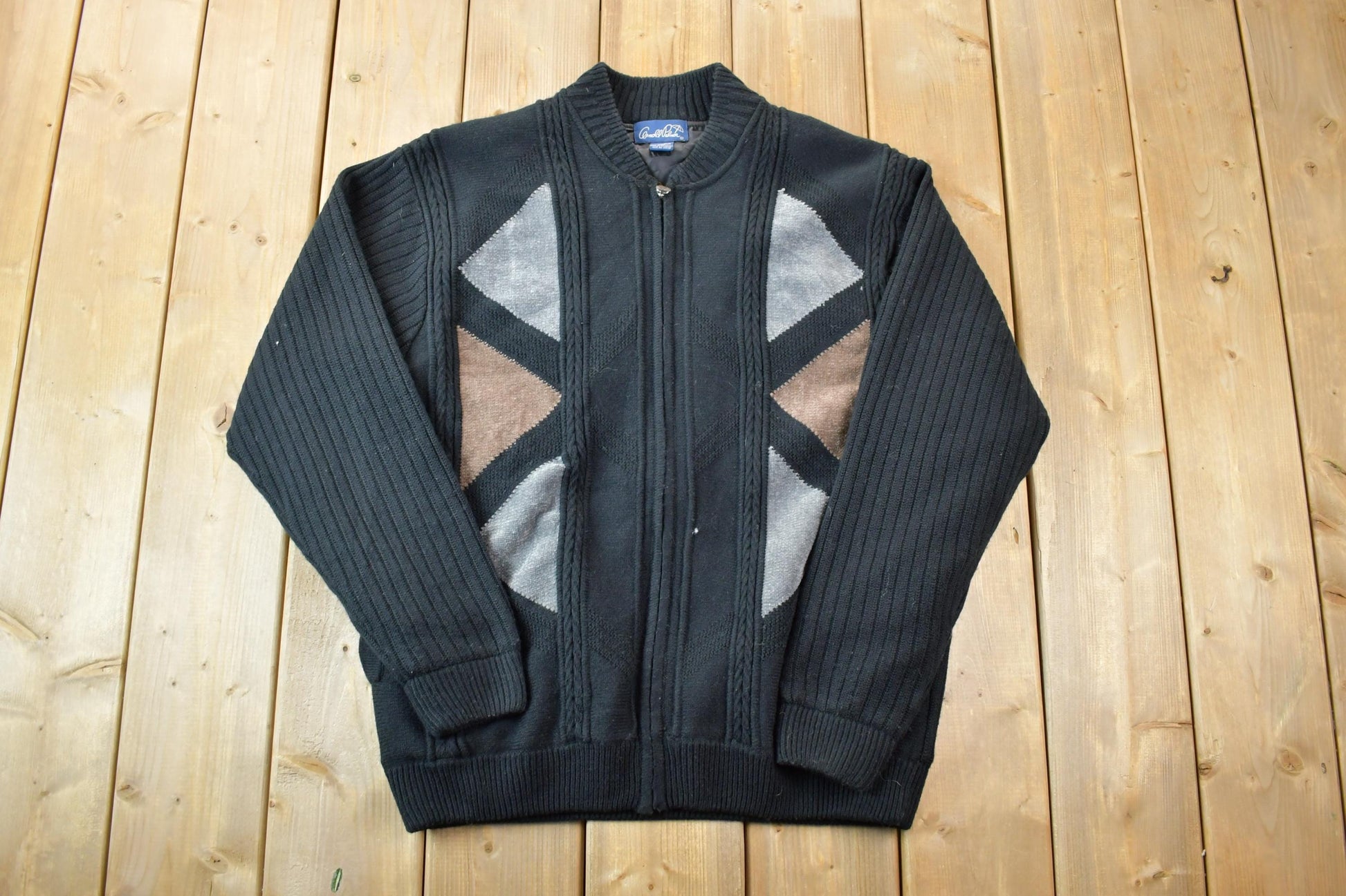 Vintage 1990s Arnold Palmer Knit Crewneck Full Zip Sweater /