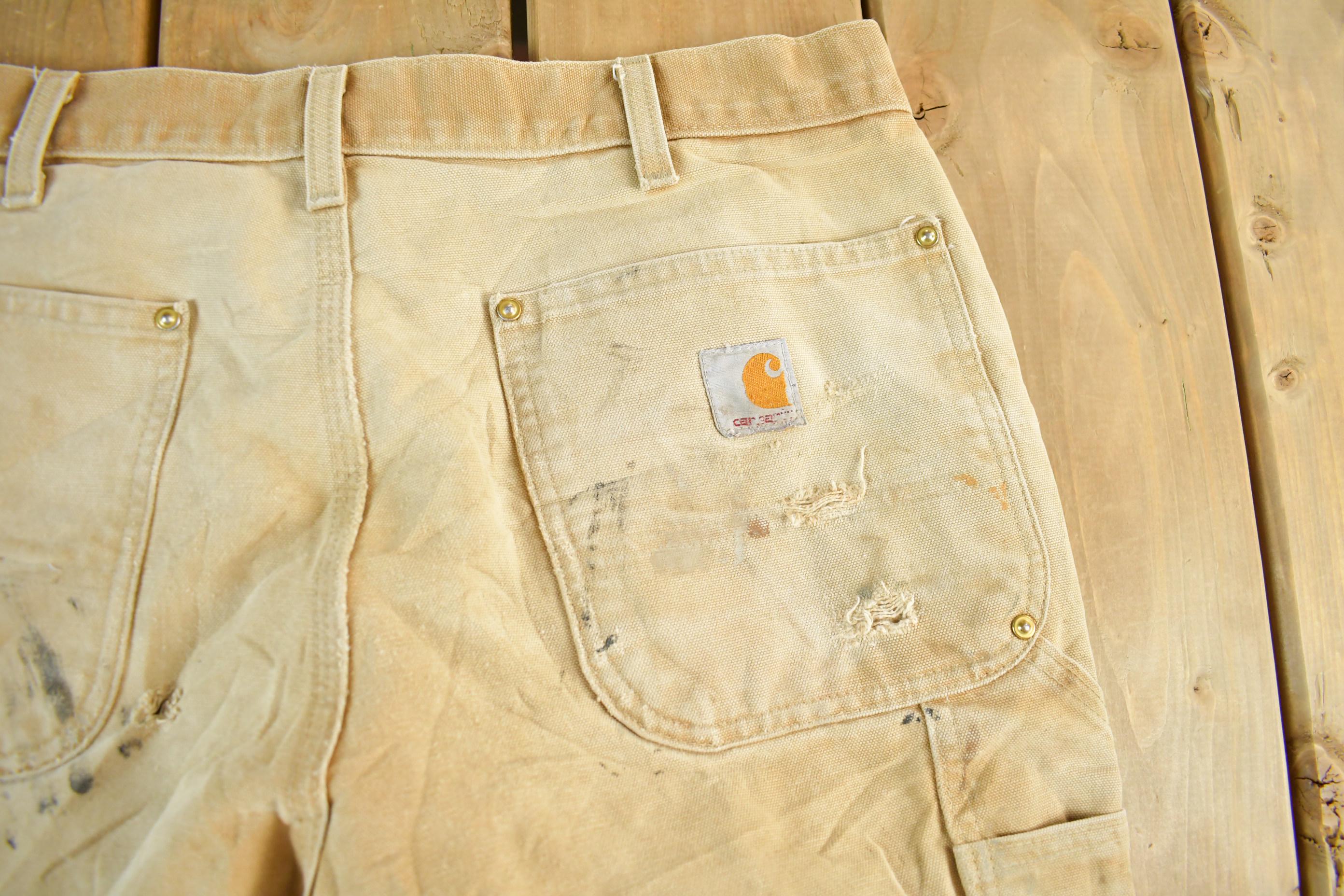 Vintage 1990s Carhartt Paint Distressed Double Knee Denim Work Jeans Adult 34 x 29