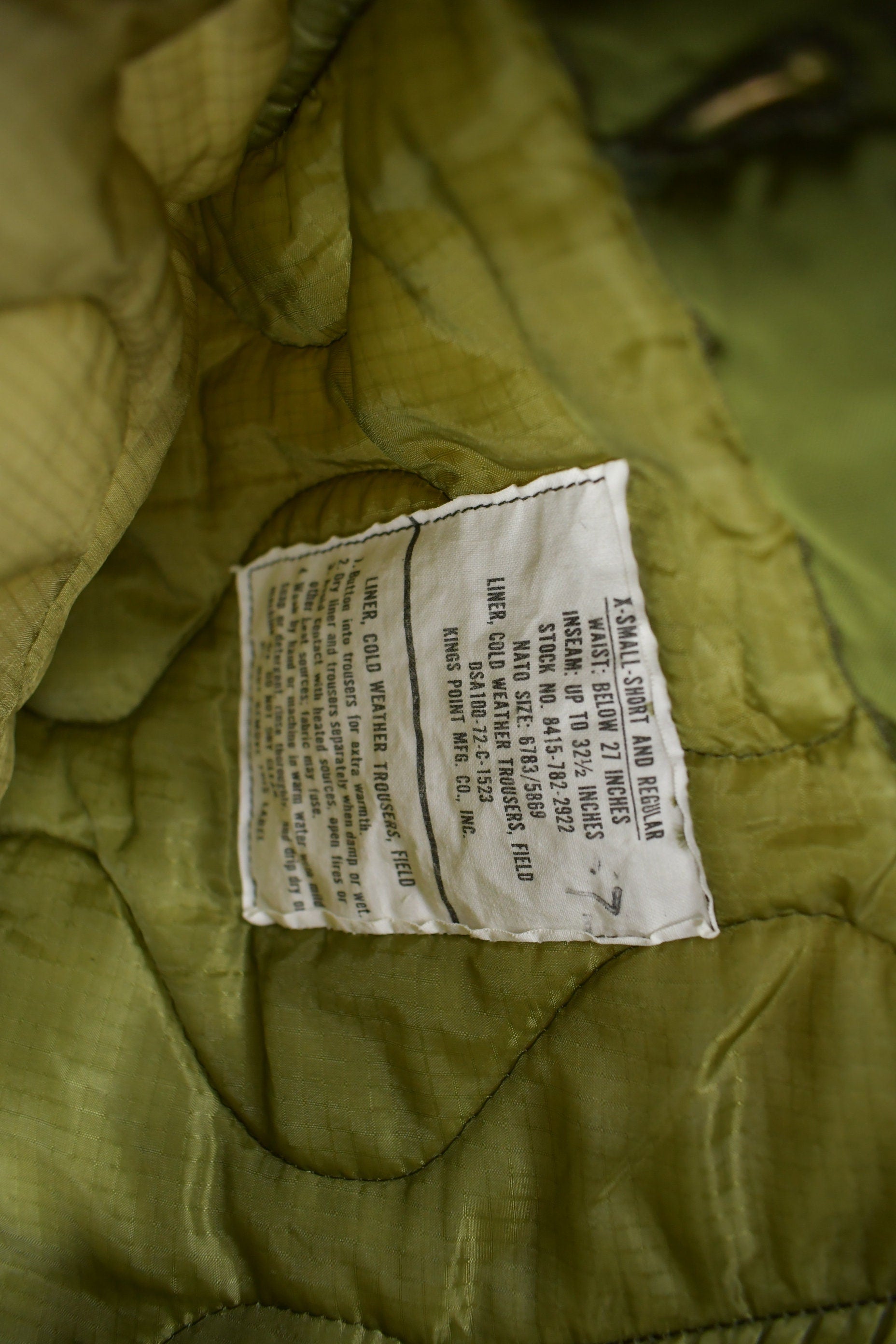 True Vintage 1972 Military Cold Weather Liner Pants Size XS Short