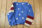 Vintage 1990s Christopher And Banks Fleece Button Up American Flag All Over Print Sweater