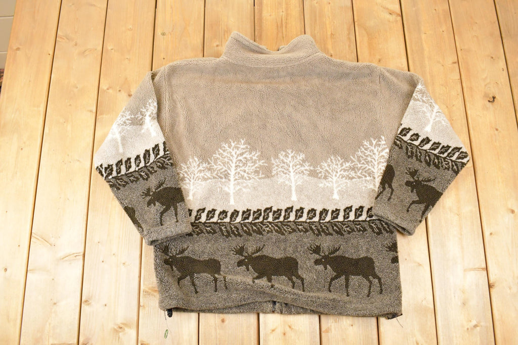 Vintage 1990s AOP Moose Fleece Outdoorsman Sweater Men's L