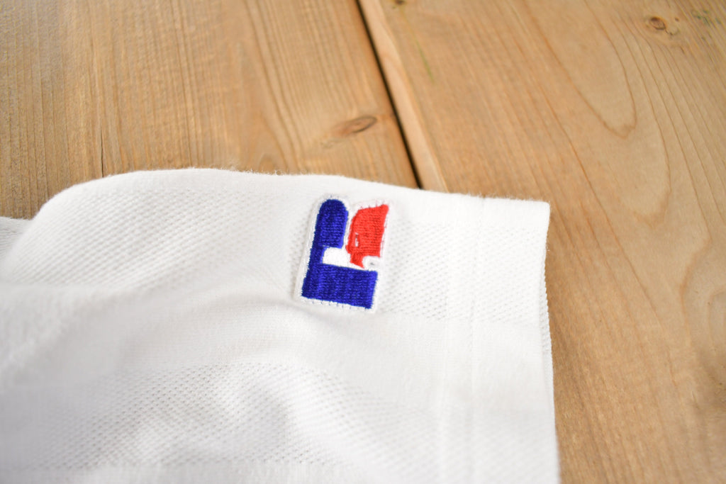 Vintage 1990s Russell Athletic Embroidered Graphic T Shirt Made In USA Size XL