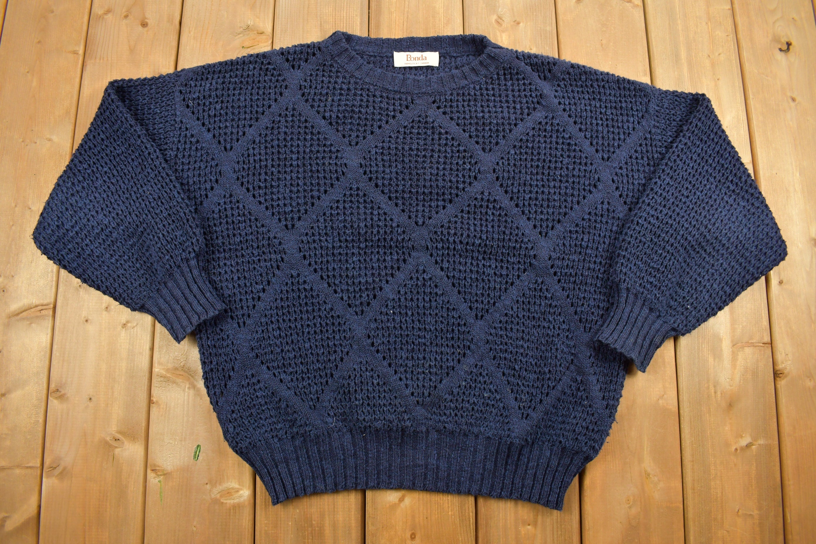 Vintage 1990s Bonda Argyle Patterned Theme Knit Crewneck Sweater