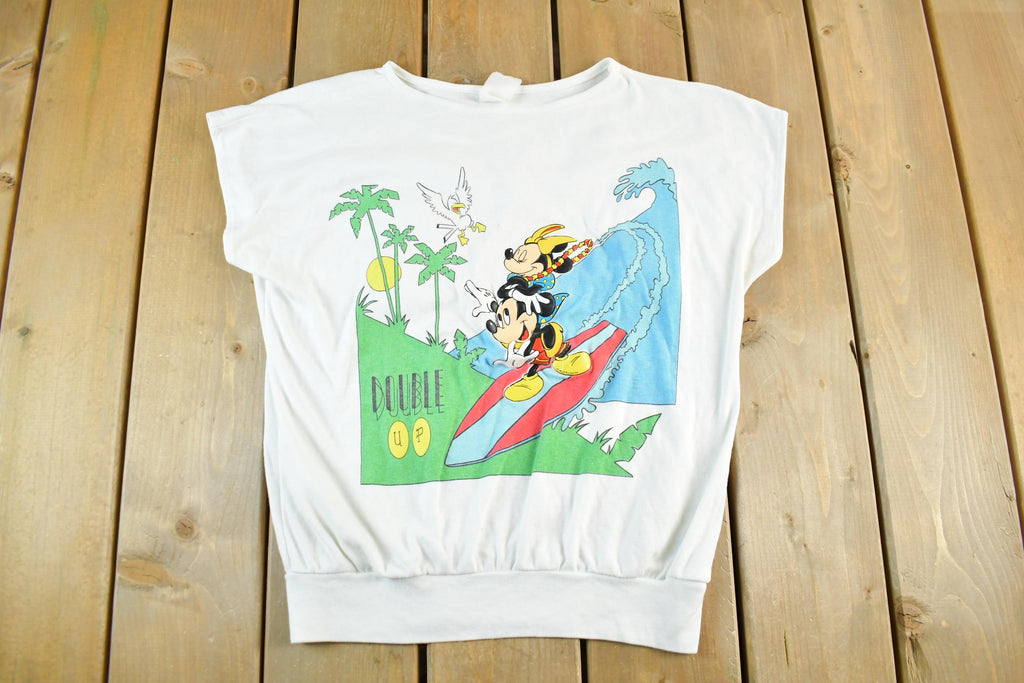 Vintage 1980s Mickey Mouse Surfing Sleeveless Vest Sweatshirt Women's Medium