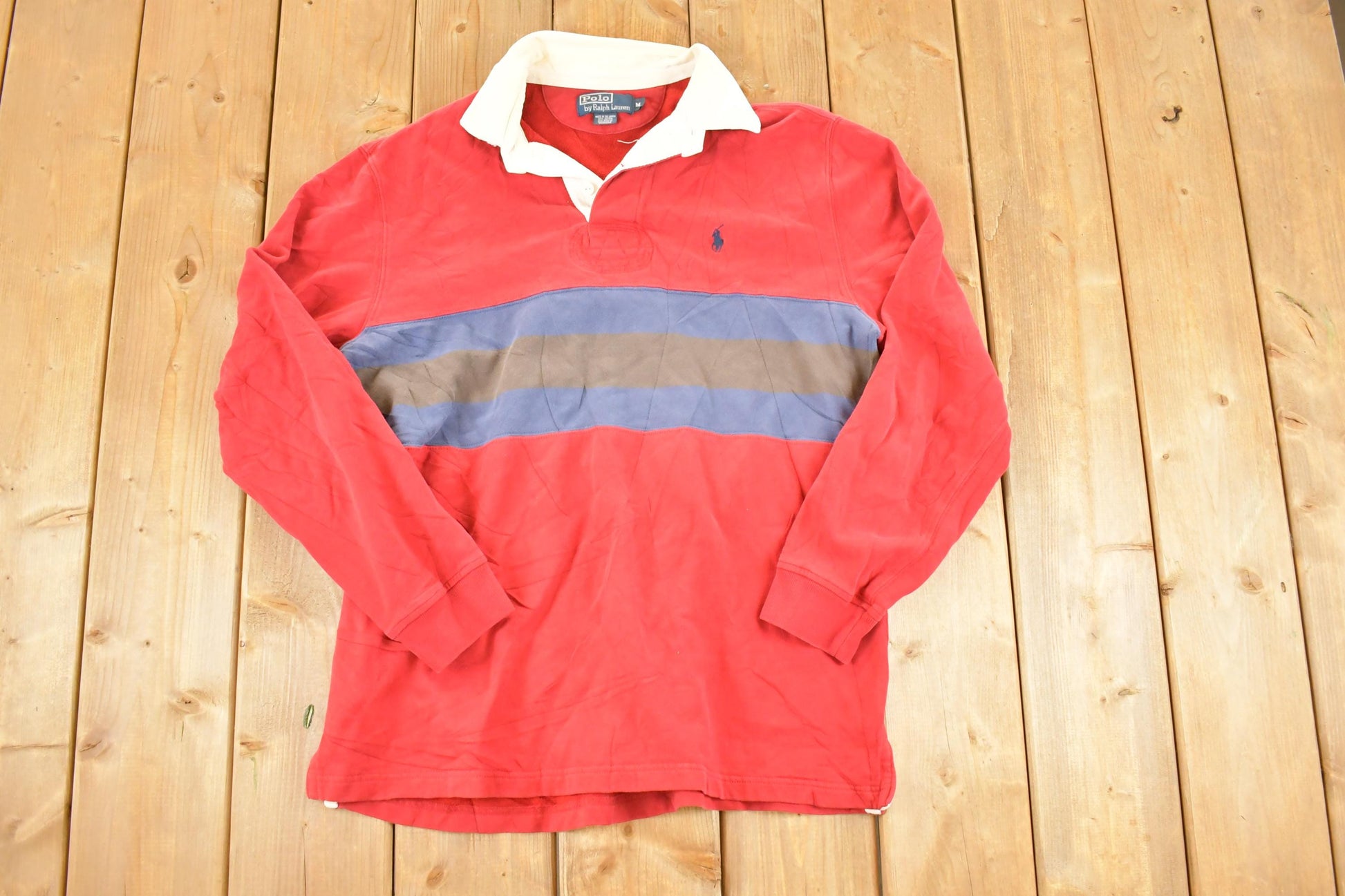 Vintage 1990s Polo By Ralph Lauren Striped Quarter Button Up Shirt Mens M