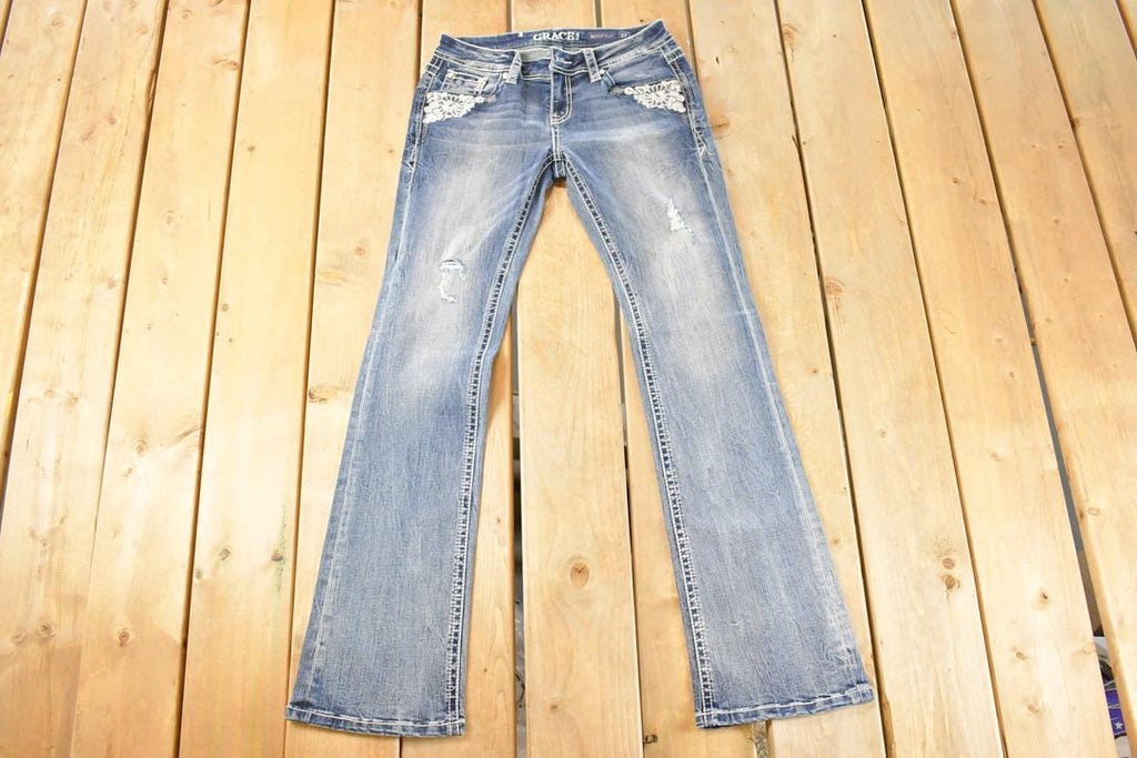 Vintage Deadstock Y2K Grace In LA Bedazzled Bootcut Low Rise Jeans Women's Size 26 x 32