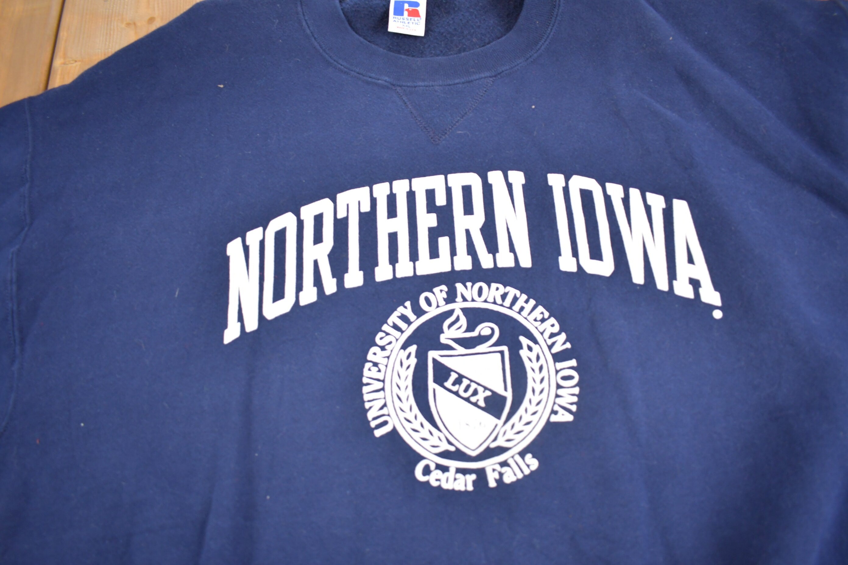 Vintage 1990s University of Northern Iowa Crewneck Sweatshirt  Cedar Falls  Russell Athletics  Made in USA