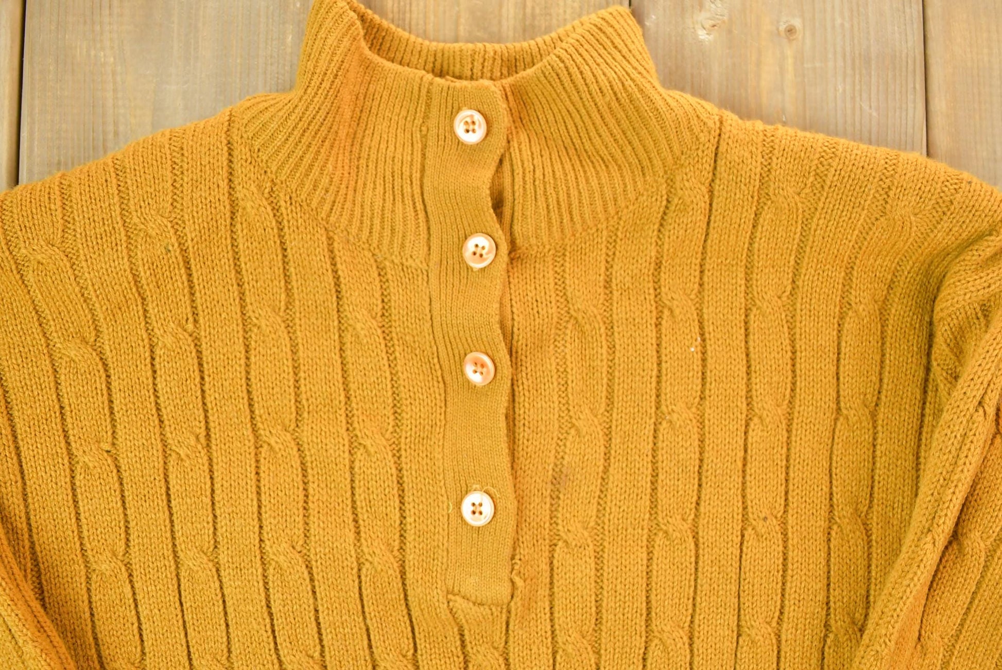 Vintage 1970s A+M Collection 3D Coloured Quarter Button Cable Knit Turtleneck Sweater