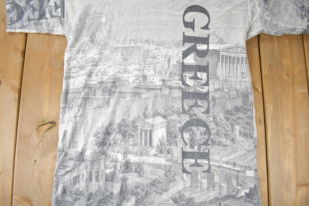 Vintage 1990s Greece All Over Print Souvenir Travel T Shirt Made In USA