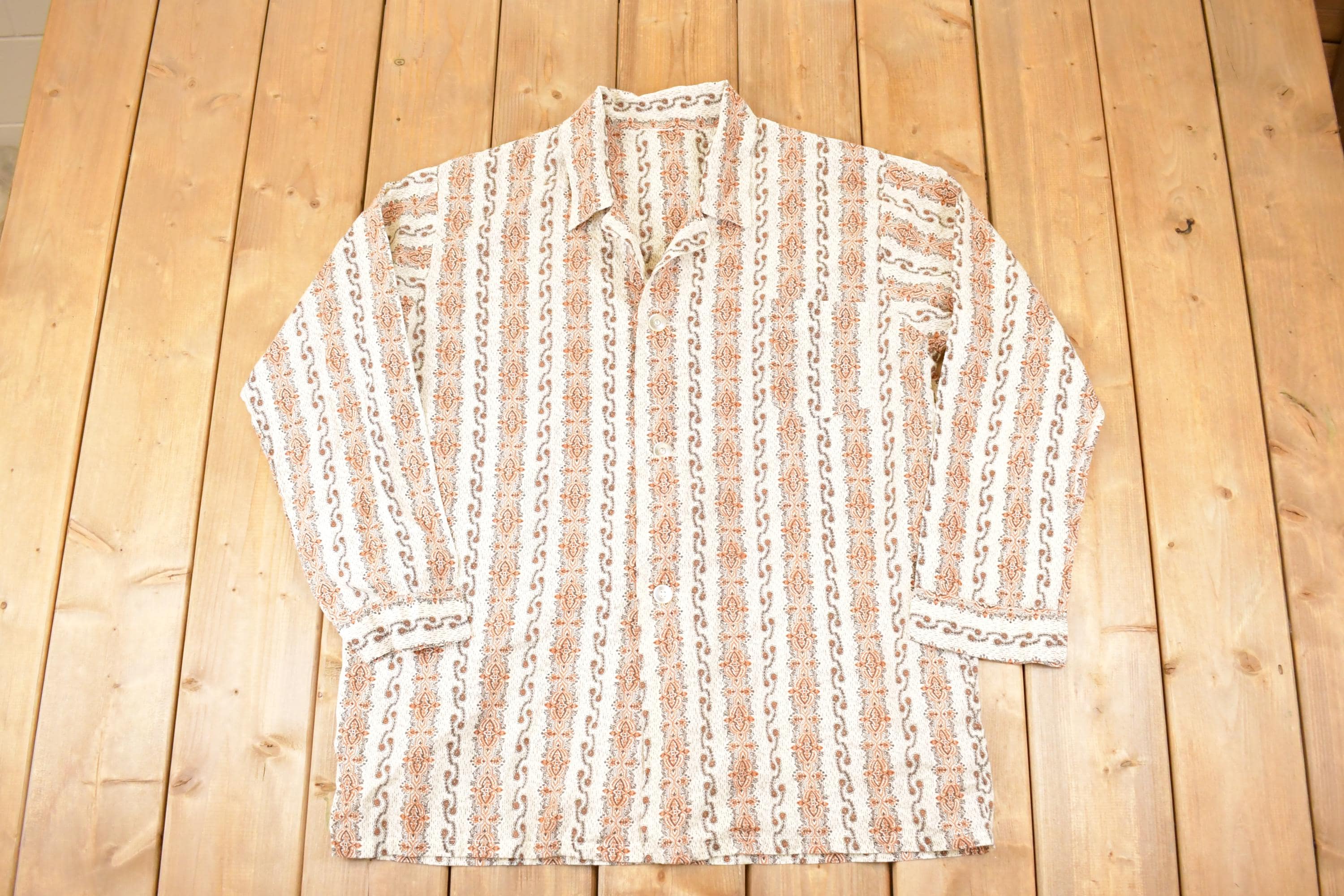 Vintage 1980s Boho Hippie Button Up Shirt Men's L