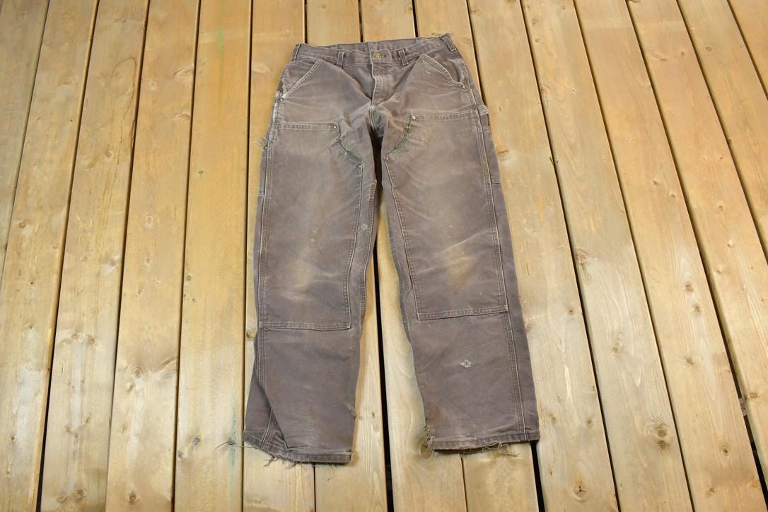 Vintage 1990s Carhartt Double Knee Riveted Denim Work Pants Size 32 x 32