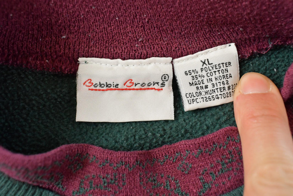 Vintage 1990s Bobbie Brooks Double Collar Embroidered Plants Cute Crewneck Sweater Mens