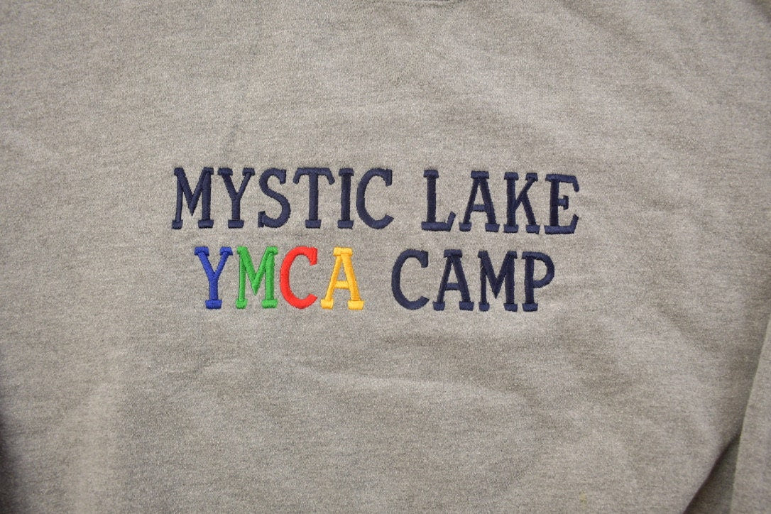 Vintage 1990s Mystic Lake YMCA Camp Russell Crewneck Sweatshirt / 90s Crewneck / Made In USA / Streetwear / Embroidered