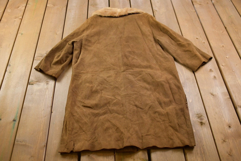 Vintage 1960s Fur Collar Leather Overcoat