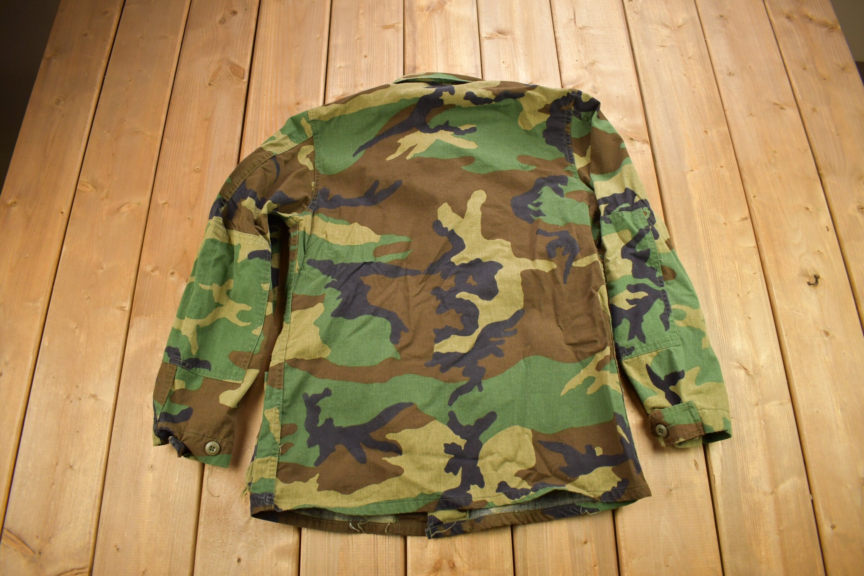 Vintage Military Woodland Camouflaged Button Up Shirt
