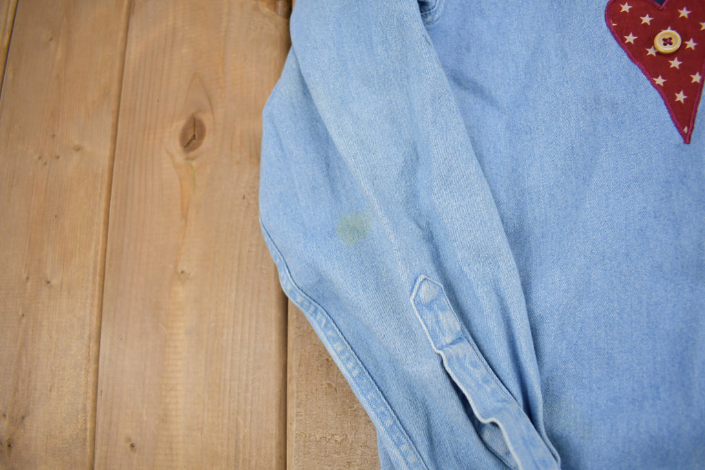Vintage 1990s Cute Patchwork Denim Button Up Shirt
