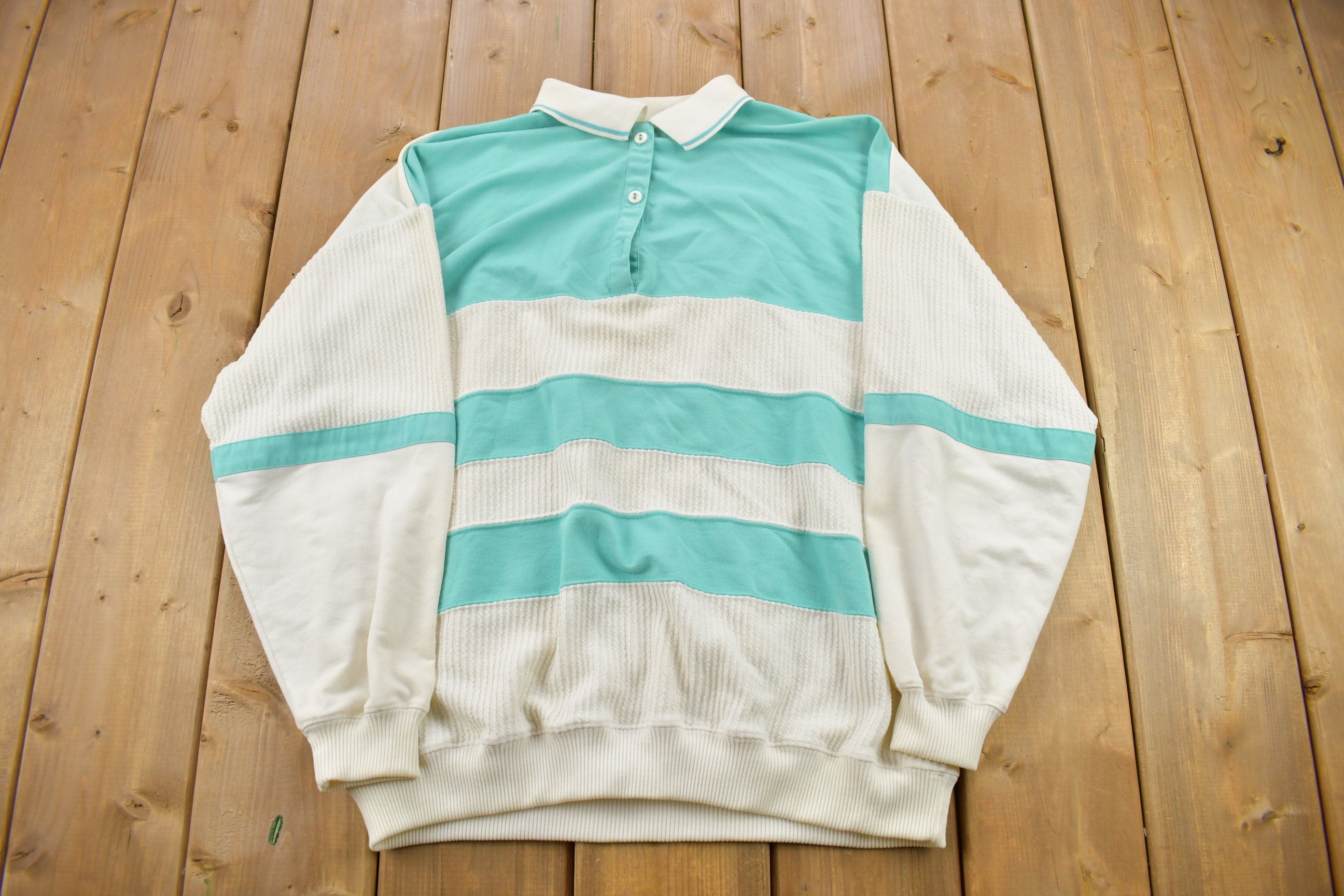 Vintage 1990s Quarter Button Color Block Sweatshirt