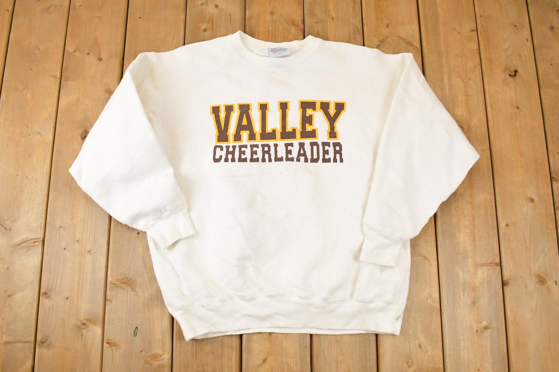 Vintage 1990s Eagle USA Valley Cheerleader Graphic Print Crewneck Sweatshirt Mens L / Made In USA / 90's Collegiate Destination Sweater