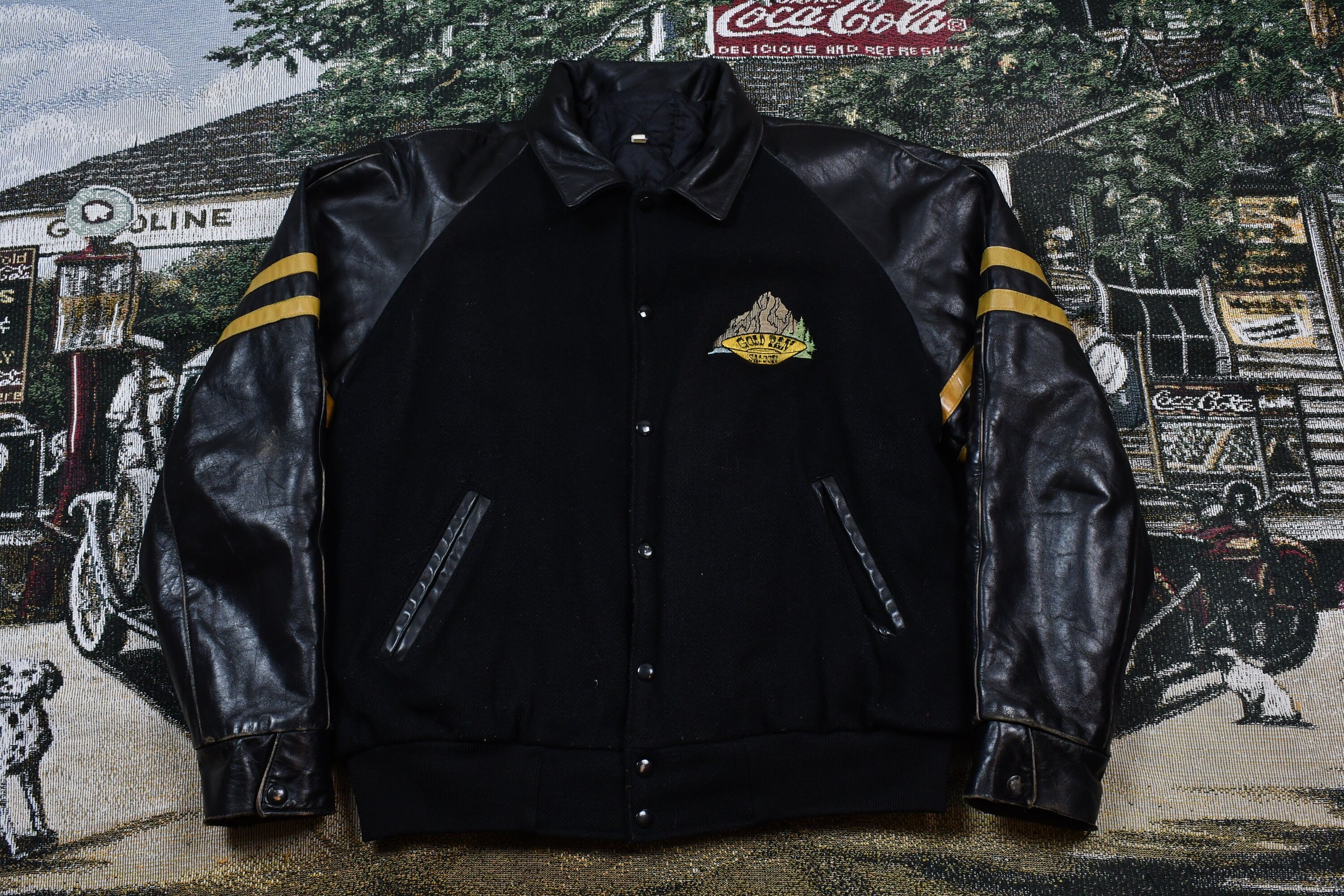 Vintage 1990s Whitehorse Yukon Gold Rush Inn Leather Varsity Jacket