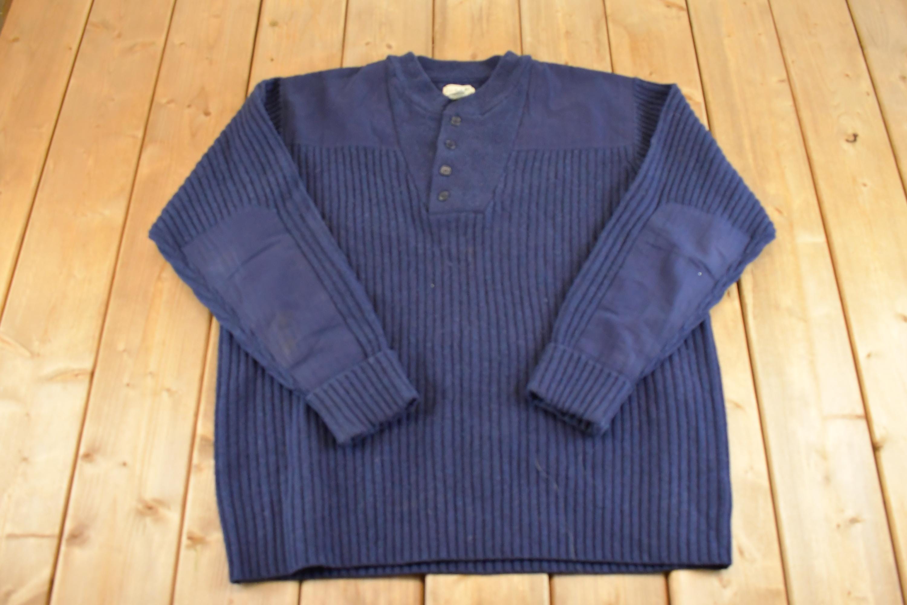 Vintage 1990s LL Bean Knit Quarter Button Sweater Mens XL / 90's Abstract Pattern 3D Knitted Outdoorsman Sweatshirt