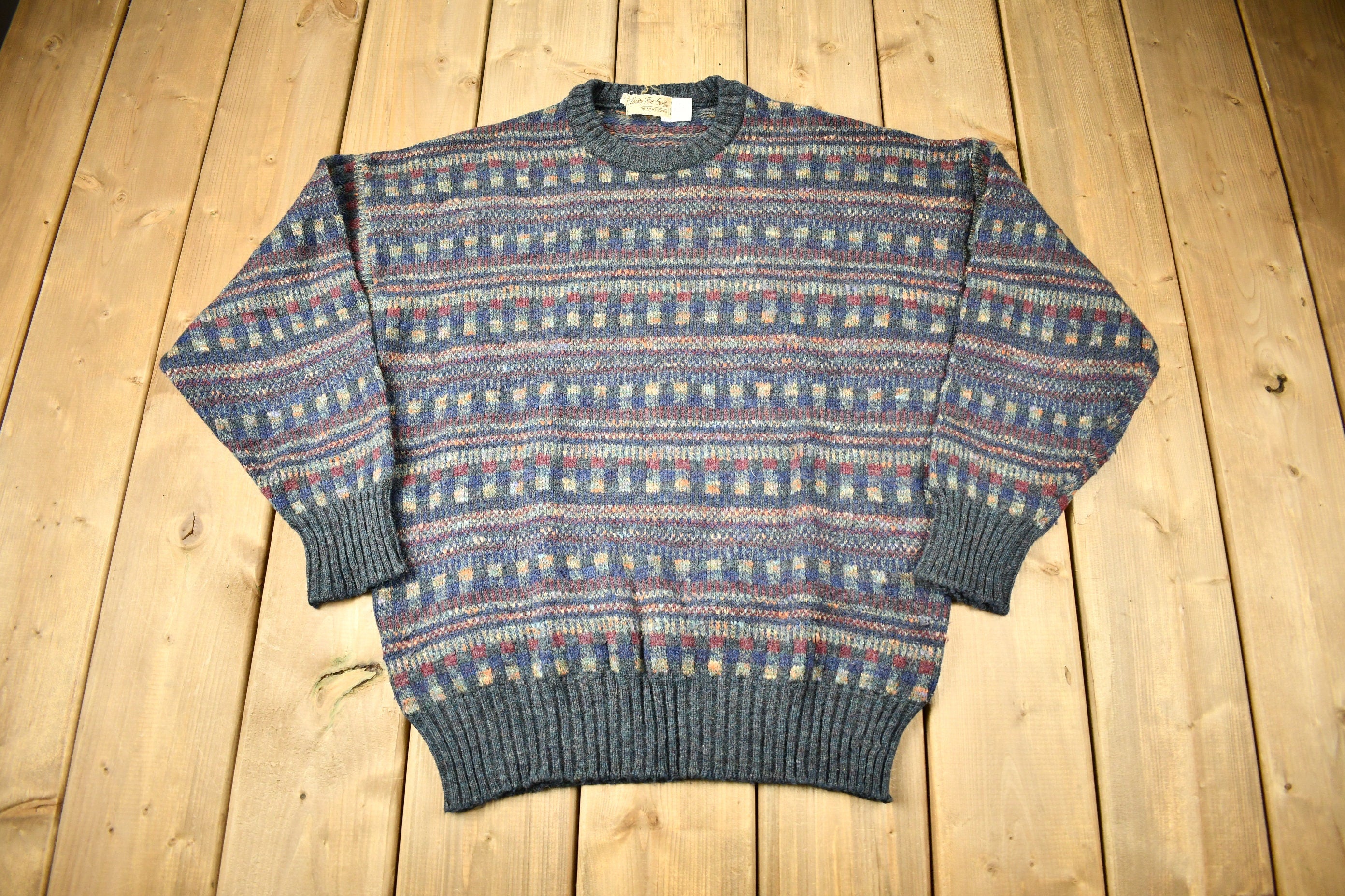 Vintage 1990s Geometric Wool Knitted Crewneck Sweater