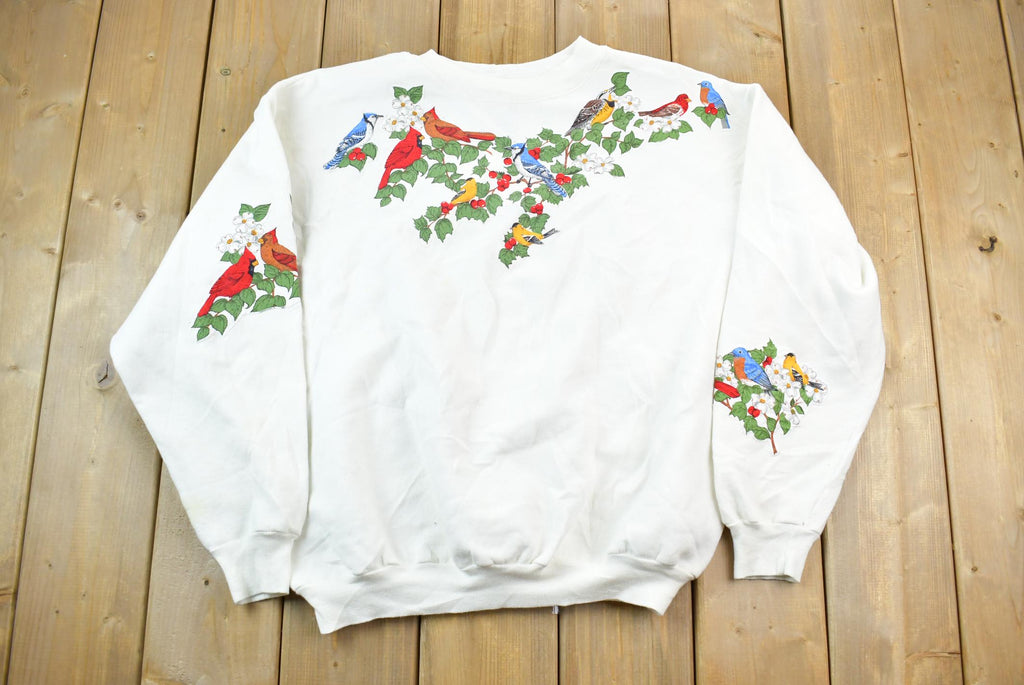 Vintage 1990s Multi Bird All Over Print Embroidered Crewneck Sweater