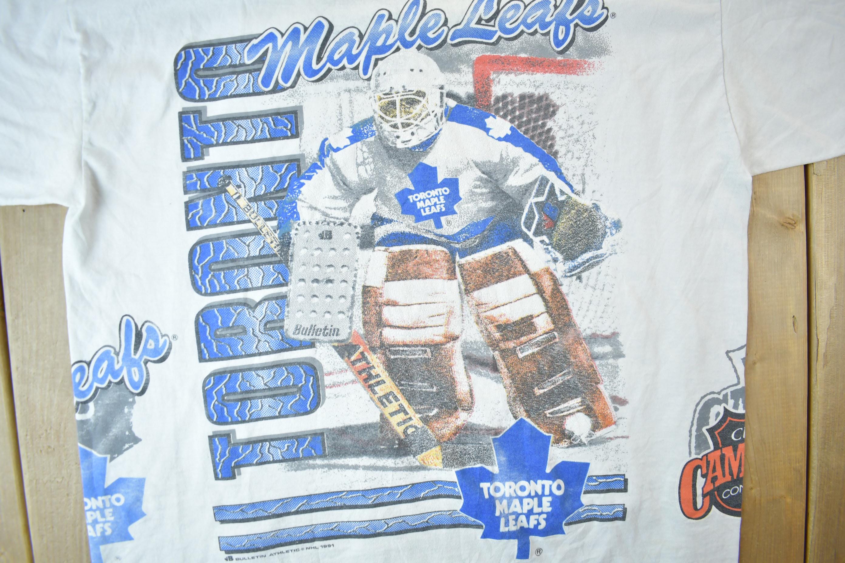 Vintage 1991 Toronto Maple Leafs NHL All Over Print Graphic T-Shirt